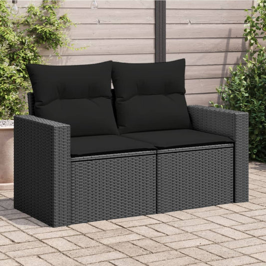 Divano da giardino con cuscini 2 posti nero in polyrattan