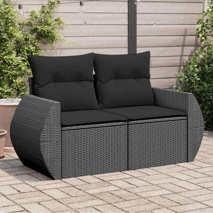 Divano da Giardino con Cuscini a 2 Posti Nero in Polyrattan | homemem39