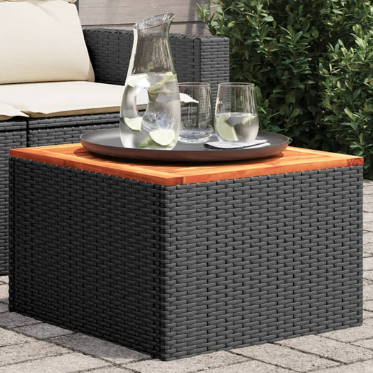 Tavolo da Giardino Nero 55x55x37 cm Polyrattan e Legno Acacia