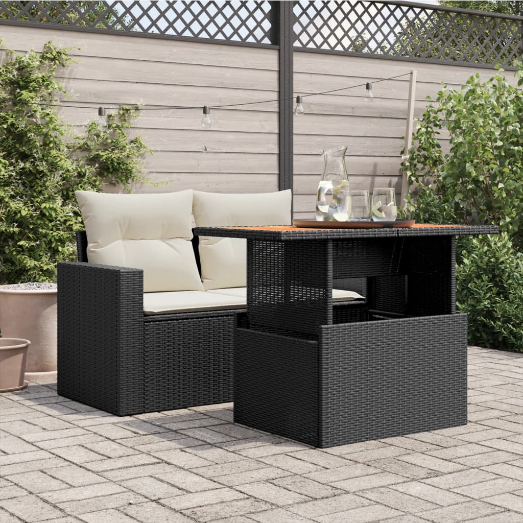 Tavolo da Giardino Nero 100x55x73 cm Polyrattan e Legno Acacia - homemem39