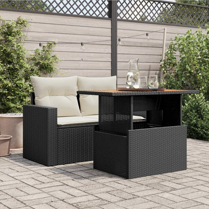 Tavolo da Giardino Nero 100x55x73 cm Polyrattan e Legno Acacia - homemem39