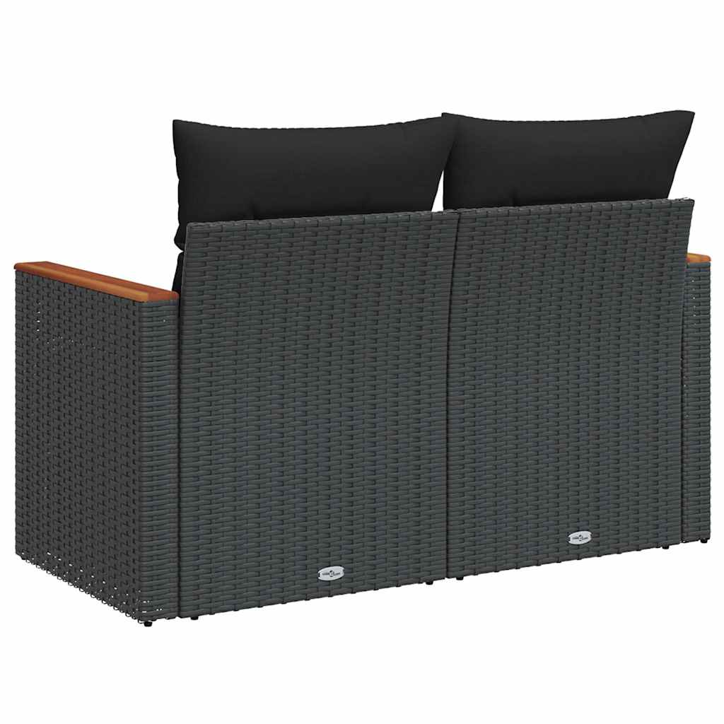 Divano da giardino con cuscini 2 posti nero in polyrattan | homemem39