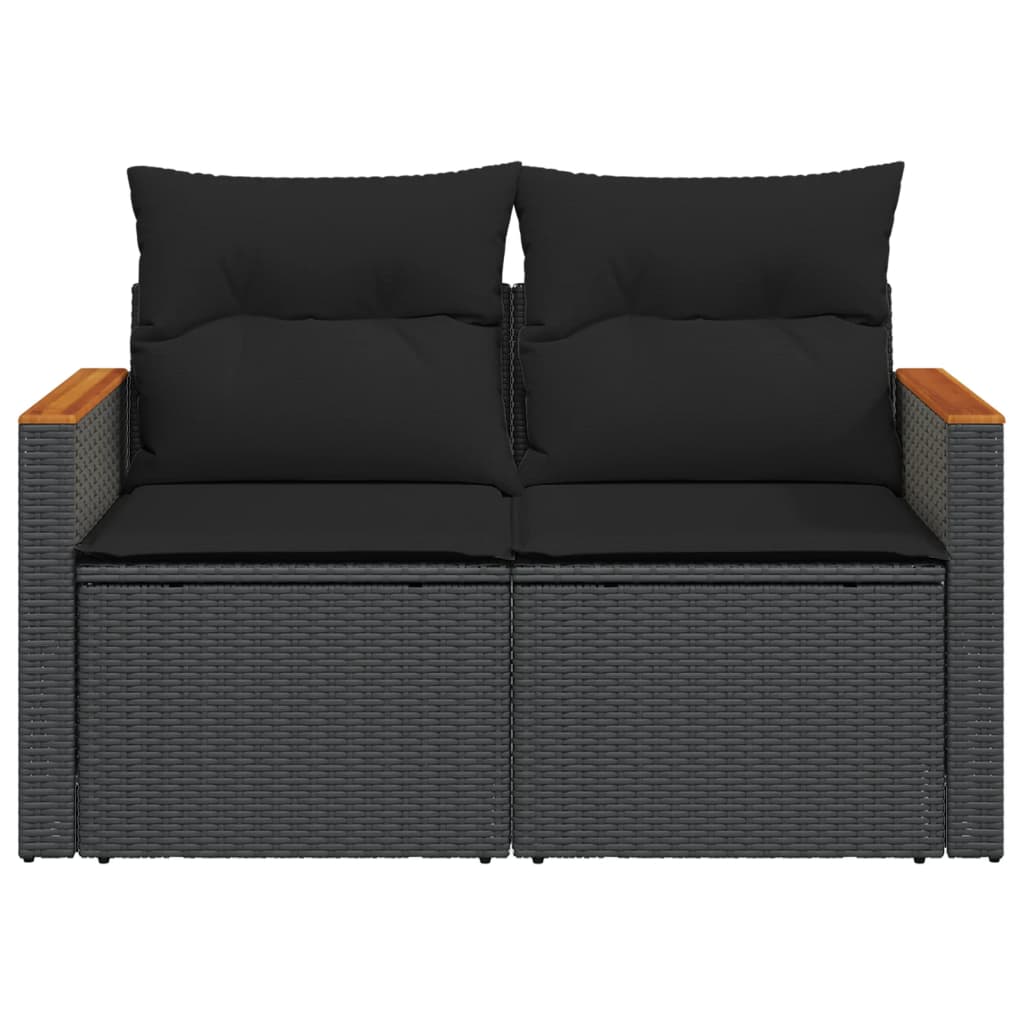Divano da Giardino con Cuscini a 2 Posti Nero in Polyrattan | homemem39