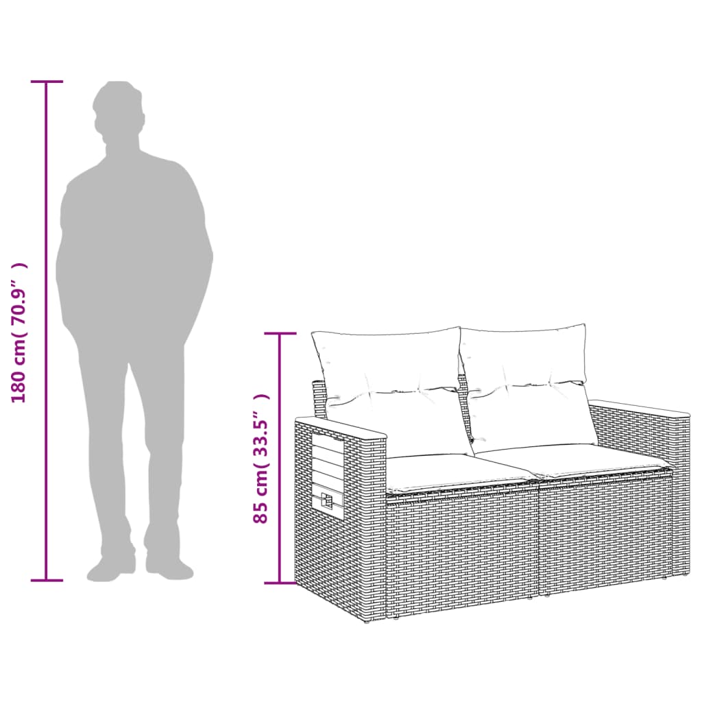 Divano da Giardino con Cuscini a 2 Posti Nero in Polyrattan | homemem39