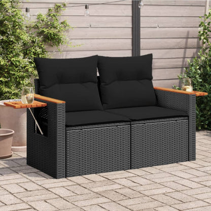 Divano da Giardino con Cuscini a 2 Posti Nero in Polyrattan | homemem39