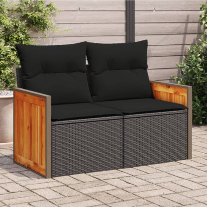 Divano da Giardino con Cuscini a 2 Posti Nero in Polyrattan | homemem39
