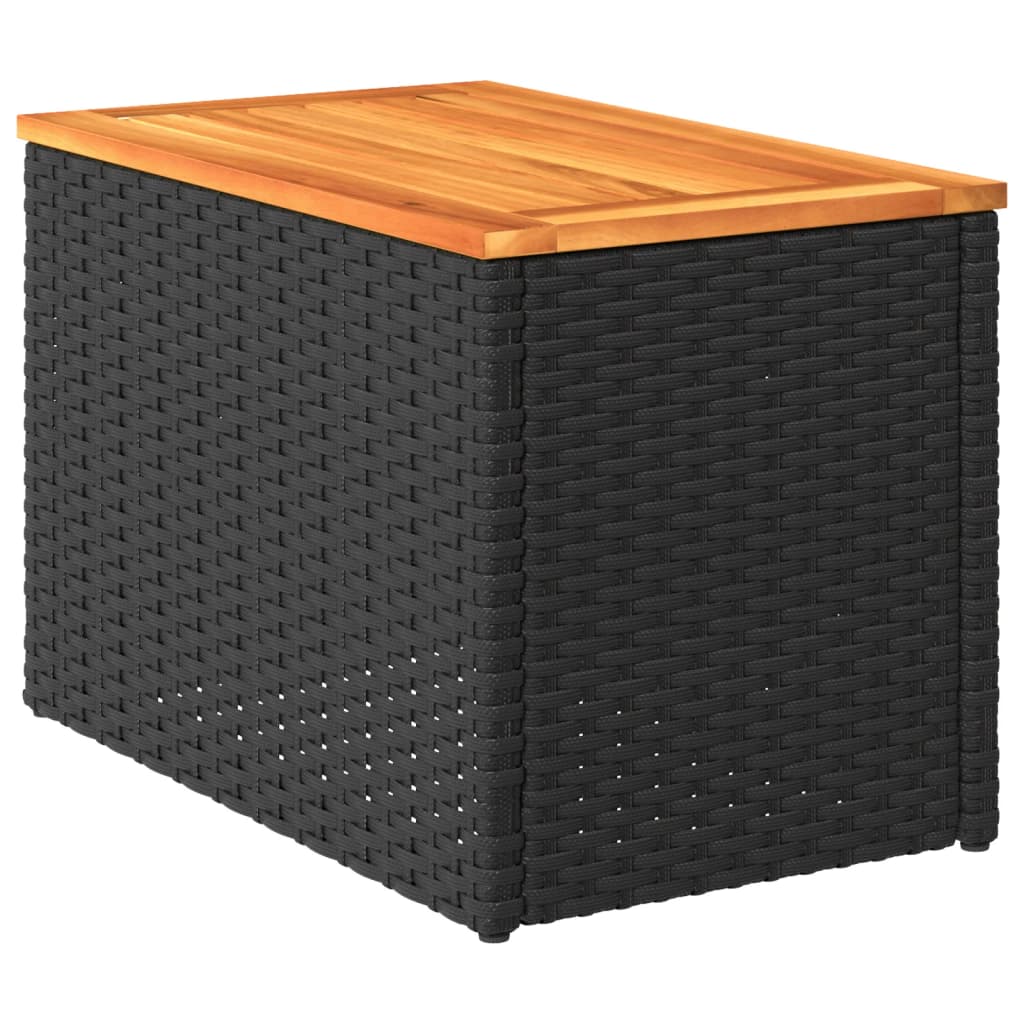 Tavolini Giardino 2pz Neri 55x34x37cm Polyrattan Legno Massello