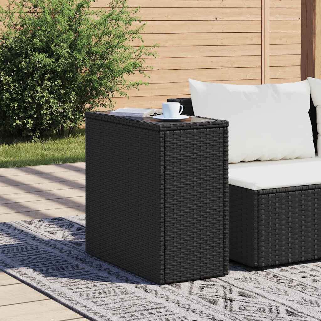 Tavolo da Giardino Piano in Vetro Nero 58x27,5x55 cm Polyrattan | homemem39