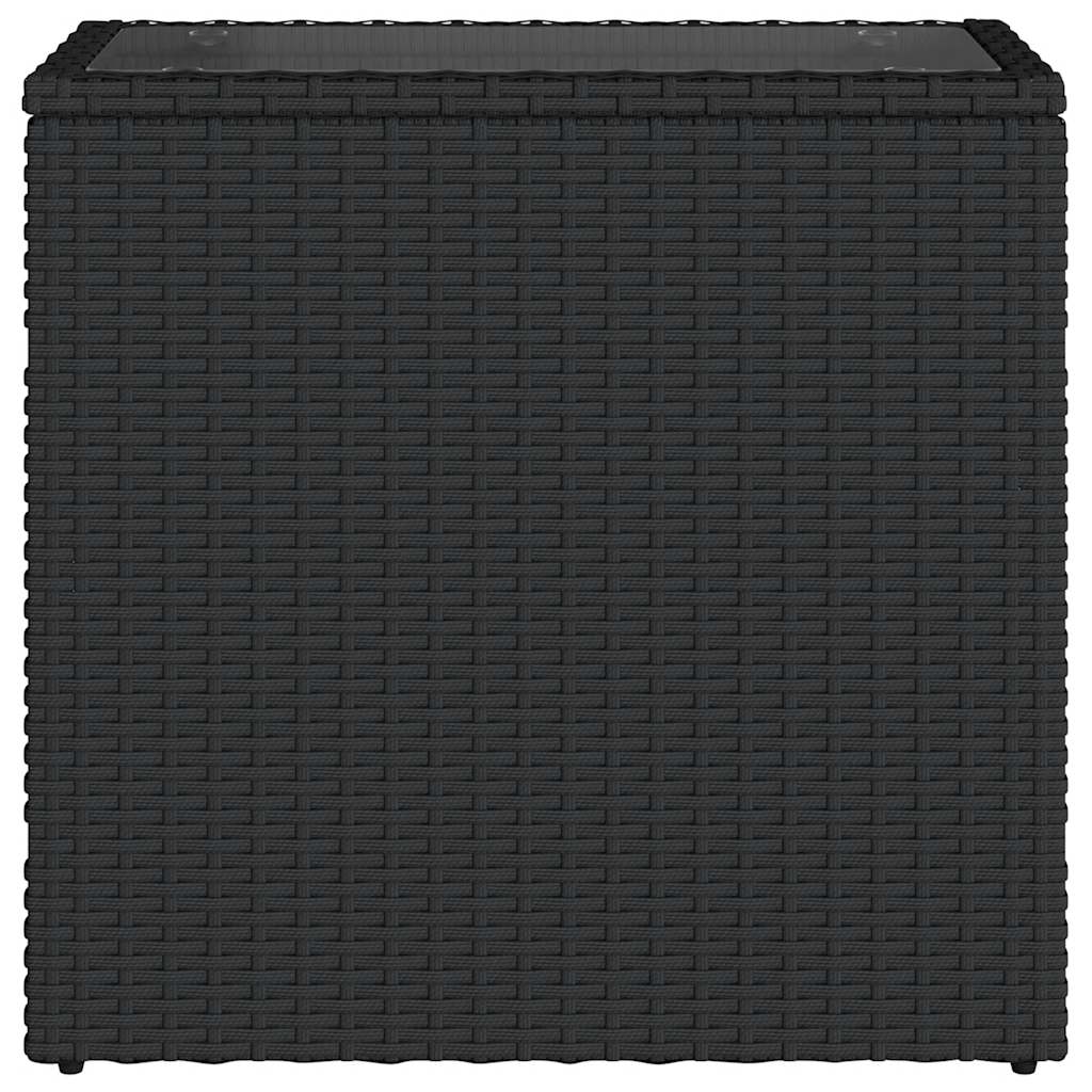 Tavolo da Giardino Piano in Vetro Nero 58x27,5x55 cm Polyrattan
