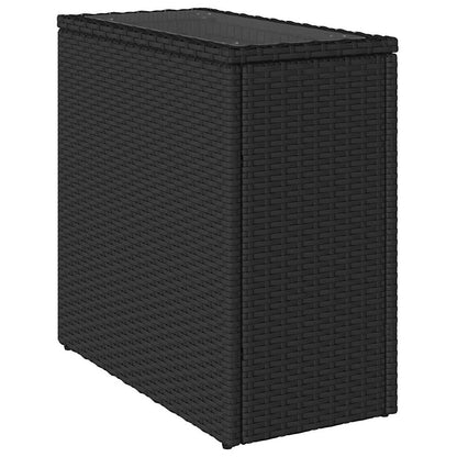Tavolo da Giardino Piano in Vetro Nero 58x27,5x55 cm Polyrattan | homemem39
