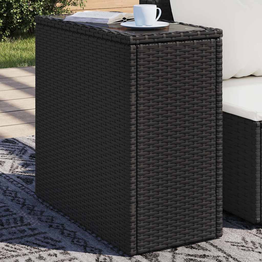 Tavolo da Giardino Piano in Vetro Nero 58x27,5x55 cm Polyrattan | homemem39
