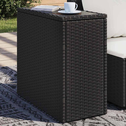 Tavolo da Giardino Piano in Vetro Nero 58x27,5x55 cm Polyrattan | homemem39