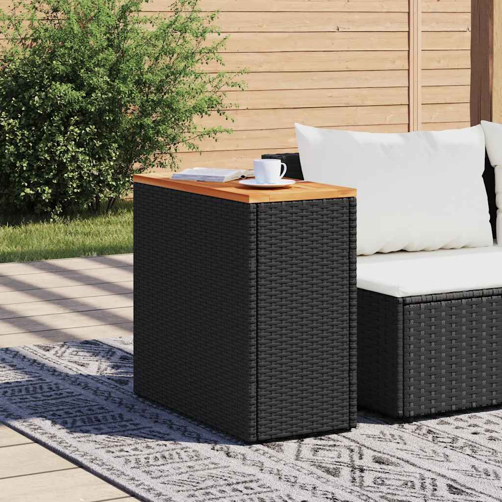 Tavolino da giardino con piano in legno nero 58x27,5x55 cm in polyrattan | homemem39