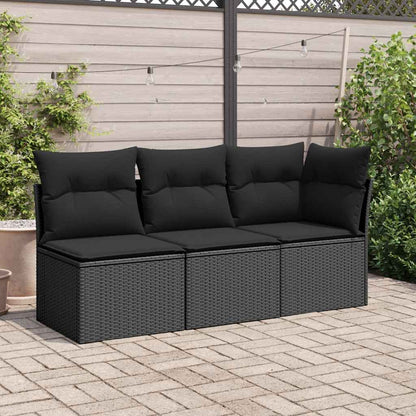 Divano da giardino angolare con cuscini nero in polyrattan | homemem39