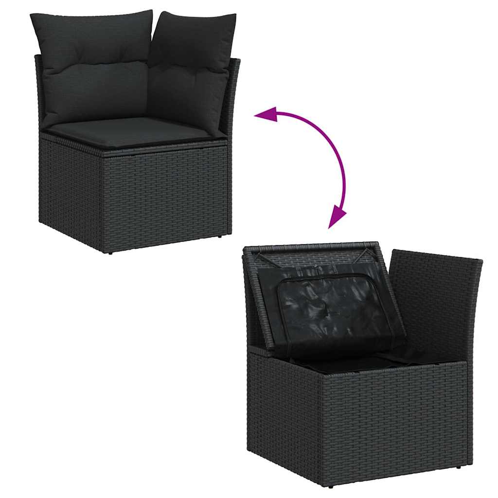 Divano da giardino angolare con cuscini nero in polyrattan | homemem39