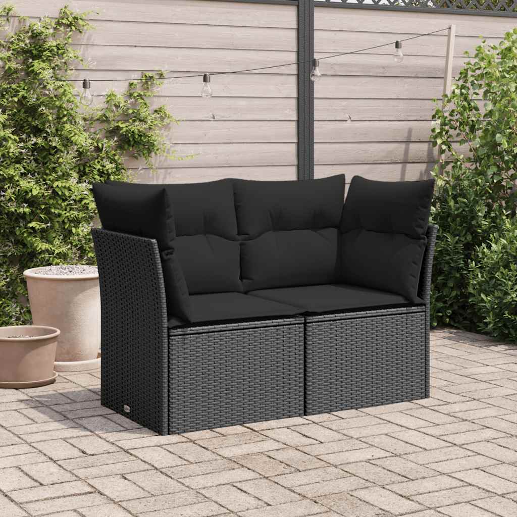 Divano da giardino con cuscini 2 posti nero in polyrattan | homemem39