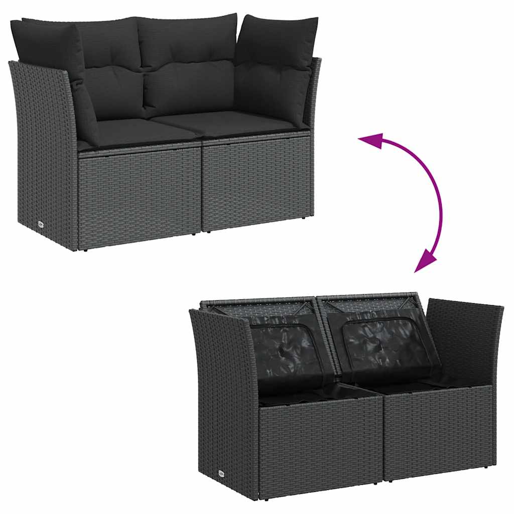Divano da giardino con cuscini 2 posti nero in polyrattan | homemem39
