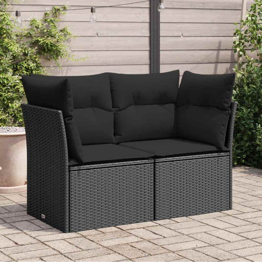 Divano da giardino con cuscini 2 posti nero in polyrattan | homemem39