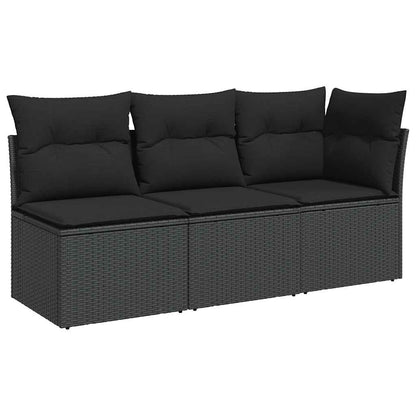 Divano da giardino con cuscini 3 posti nero in polyrattan | homemem39
