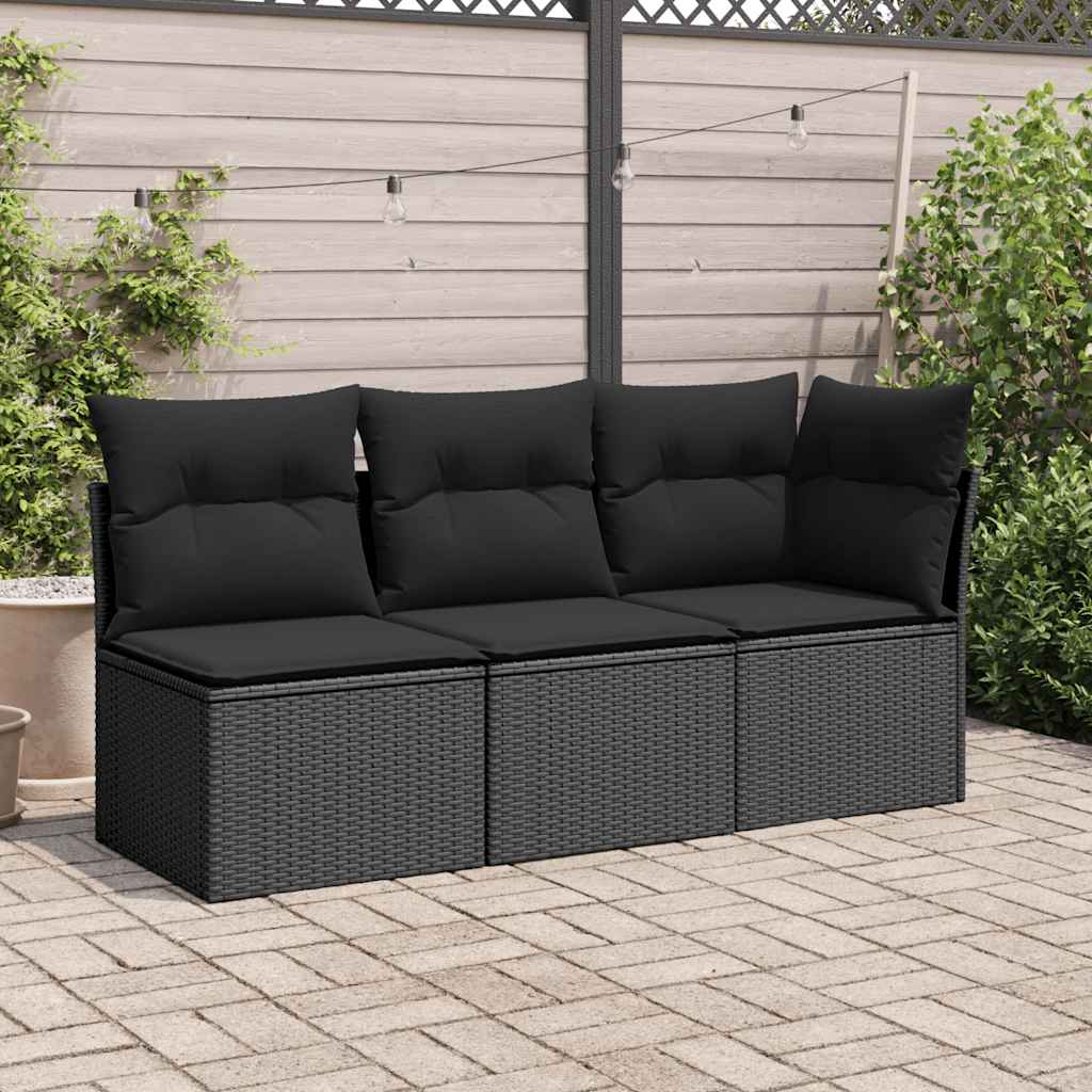 Divano da giardino con cuscini 3 posti nero in polyrattan | homemem39