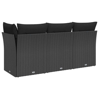 Divano da giardino con cuscini 3 posti nero in polyrattan | homemem39