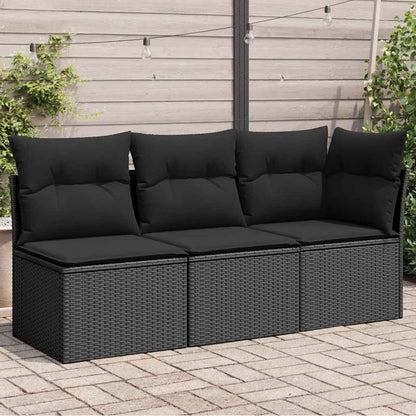 Divano da giardino con cuscini 3 posti nero in polyrattan | homemem39