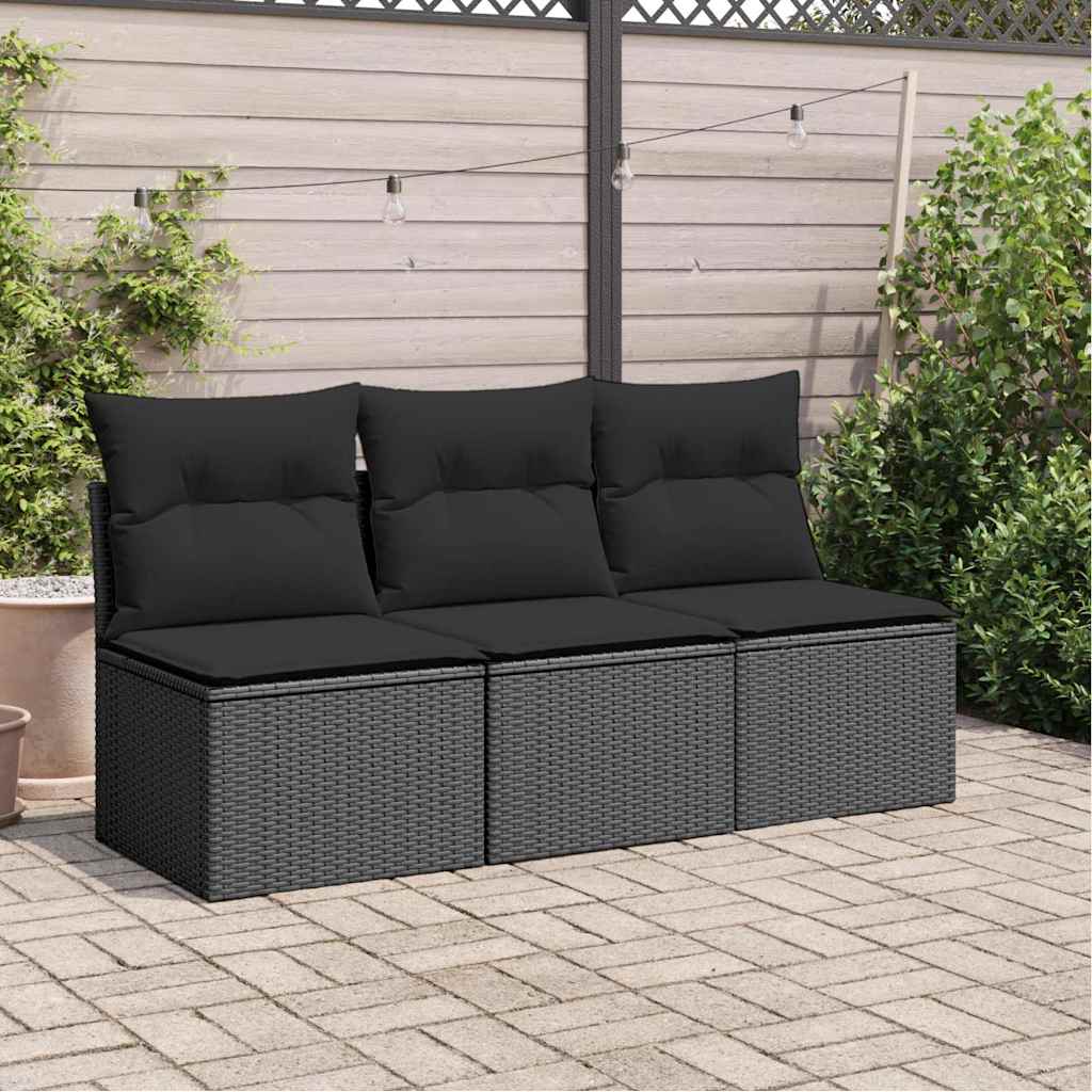 Divano da giardino con cuscini 3 posti nero in polyrattan | homemem39