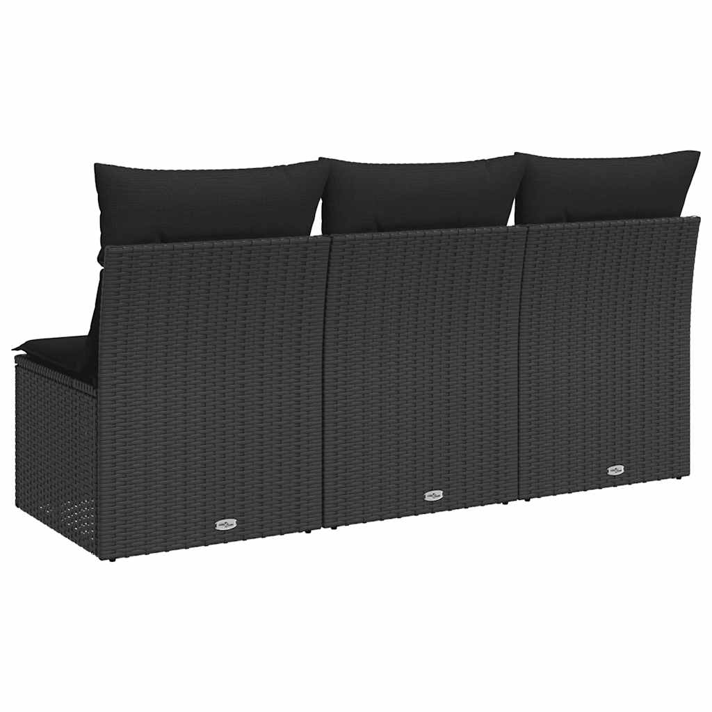 Divano da giardino con cuscini 3 posti nero in polyrattan | homemem39