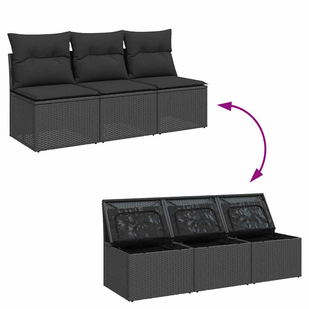 Divano da giardino con cuscini 3 posti nero in polyrattan | homemem39