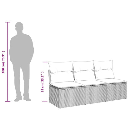 Divano da giardino con cuscini 3 posti nero in polyrattan | homemem39