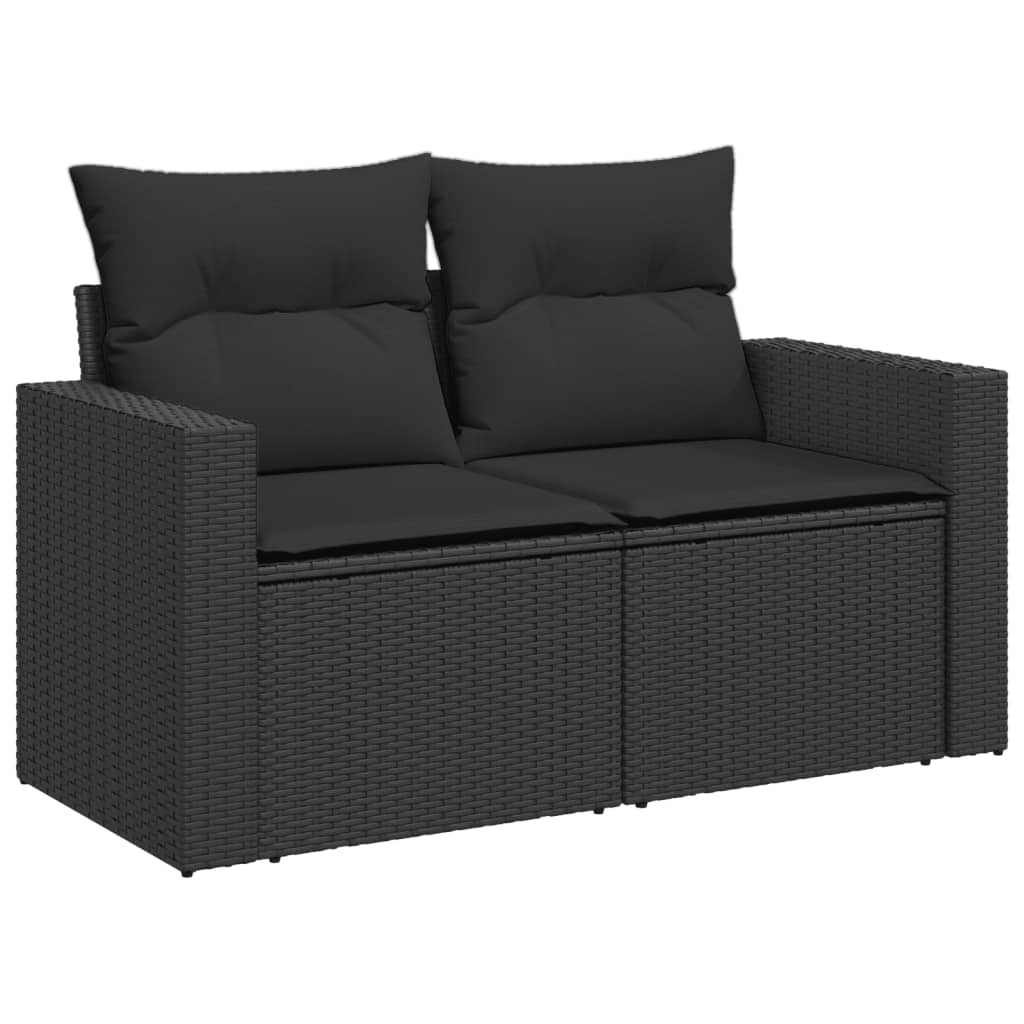 Divano da giardino con cuscini 2 posti nero in polyrattan | homemem39