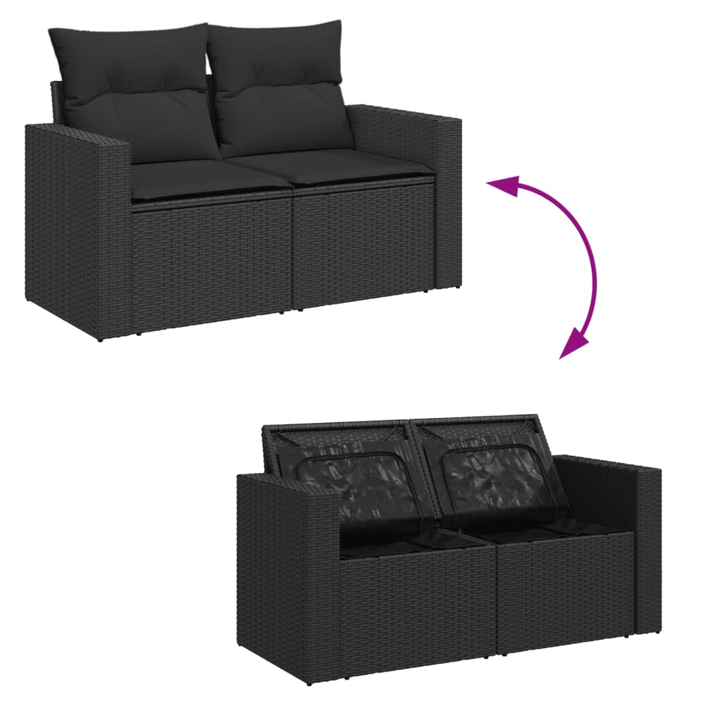 Divano da giardino con cuscini 2 posti nero in polyrattan | homemem39