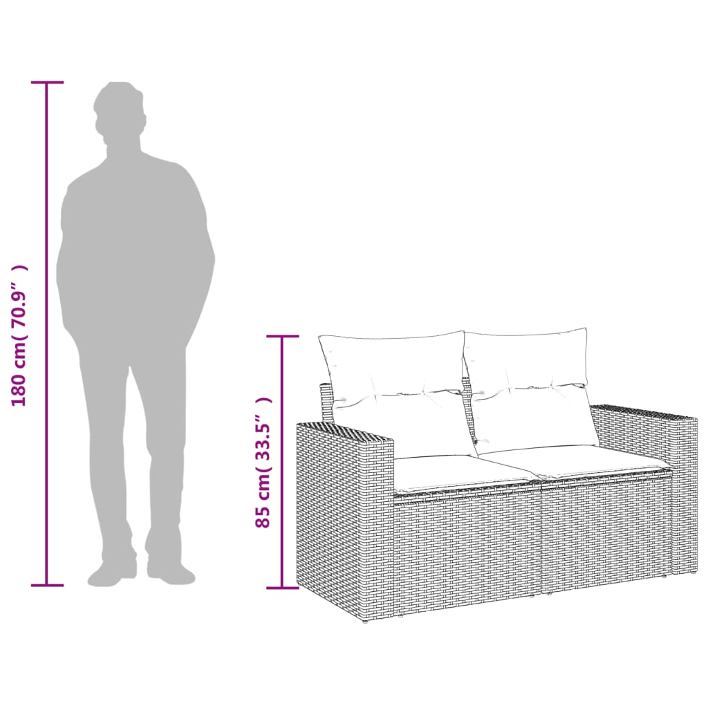 Divano da giardino con cuscini 2 posti nero in polyrattan | homemem39