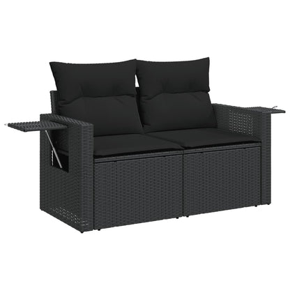 Divano da Giardino con Cuscini a 2 Posti Nero in Polyrattan | homemem39