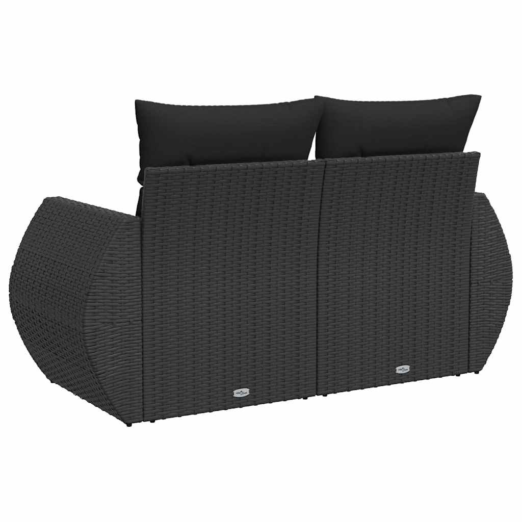 Divano da giardino con cuscini 2 posti nero in polyrattan | homemem39