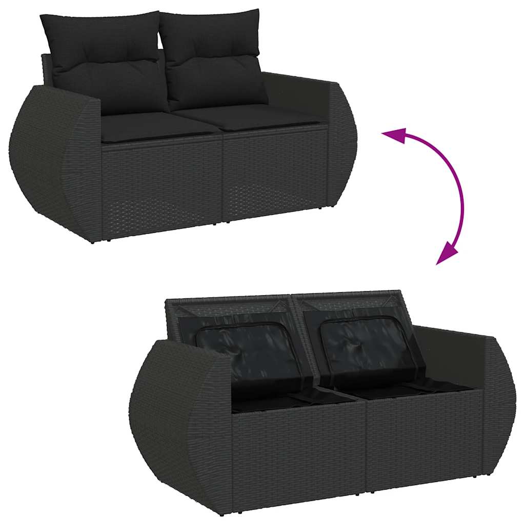 Divano da giardino con cuscini 2 posti nero in polyrattan | homemem39