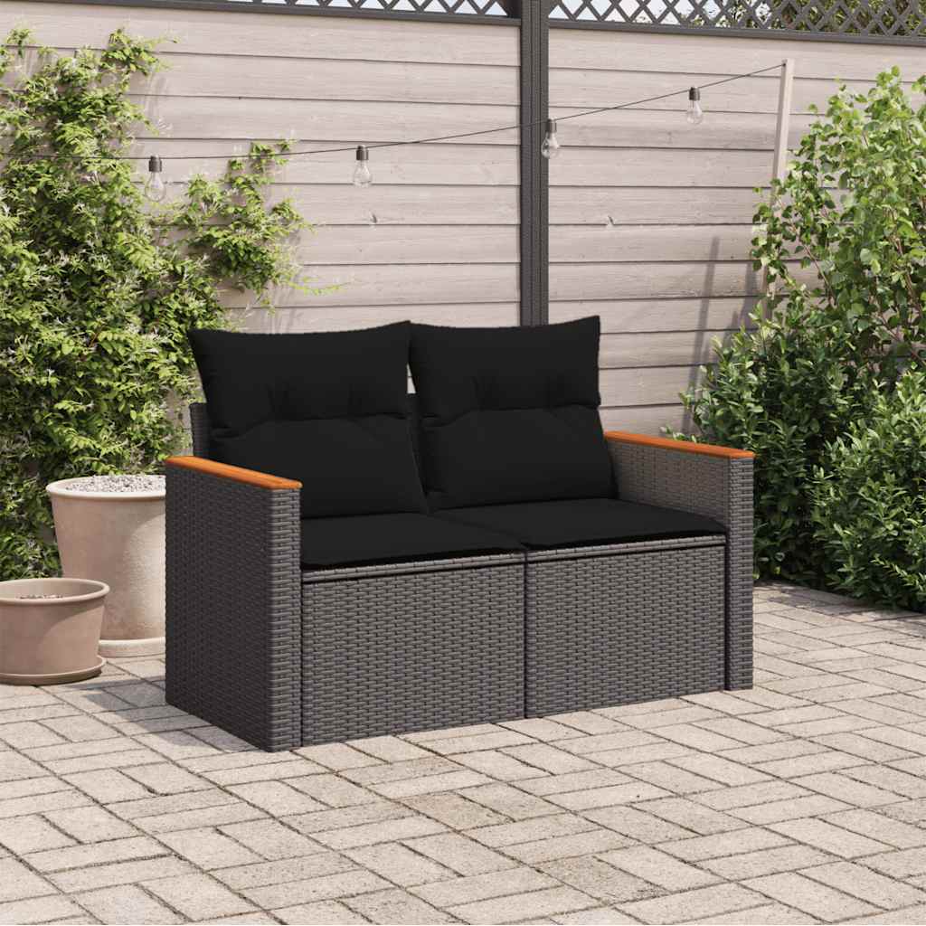 Divano da Giardino con Cuscini a 2 Posti Nero in Polyrattan | homemem39