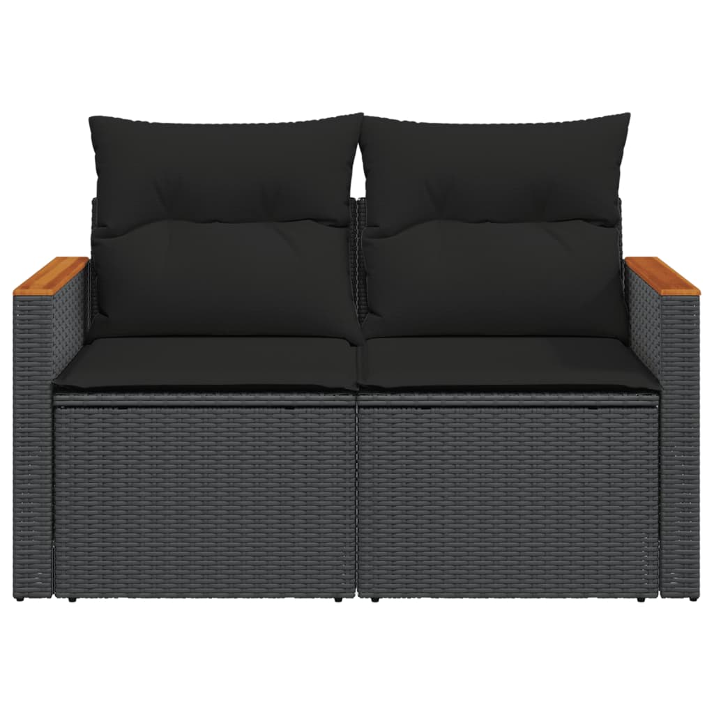 Divano da Giardino con Cuscini a 2 Posti Nero in Polyrattan | homemem39