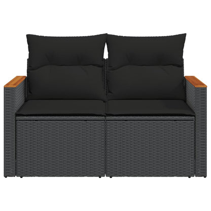 Divano da Giardino con Cuscini a 2 Posti Nero in Polyrattan | homemem39
