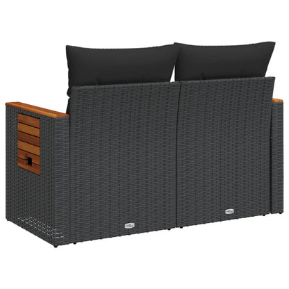 Divano da Giardino con Cuscini a 2 Posti Nero in Polyrattan | homemem39