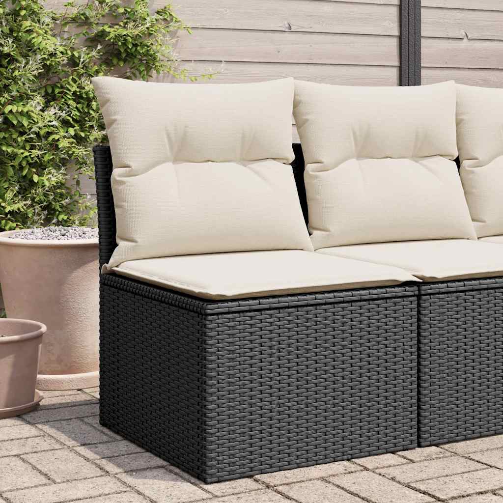 Divano Giardino Senza Braccioli con Cuscini Nero in Polyrattan | homemem39
