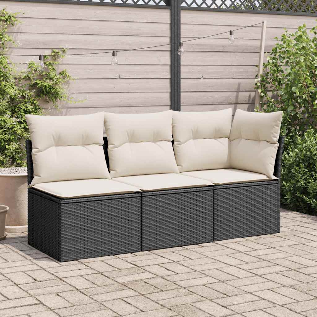 Divano Angolare da Giardino con Cuscini Nero in Polyrattan | homemem39