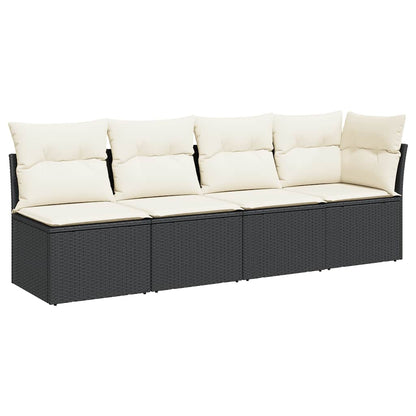 Divano da Giardino con Cuscini a 4 Posti Nero in Polyrattan | homemem39