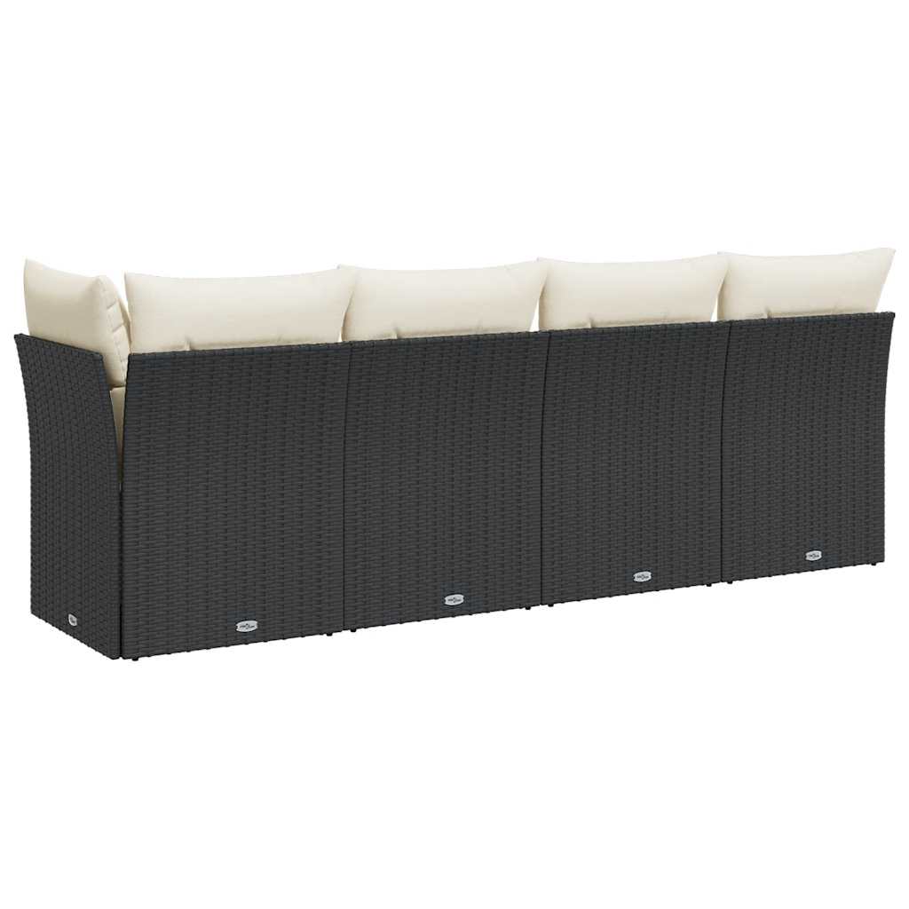 Divano da Giardino con Cuscini a 4 Posti Nero in Polyrattan | homemem39