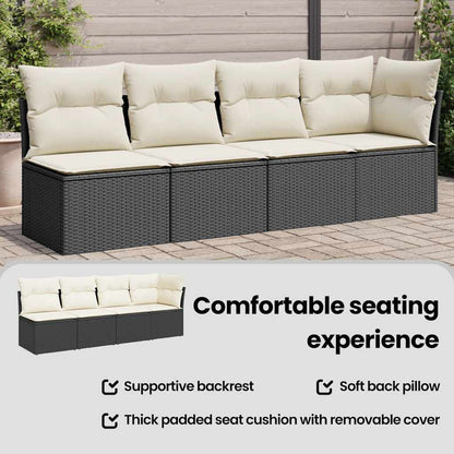 Divano da Giardino con Cuscini a 4 Posti Nero in Polyrattan | homemem39