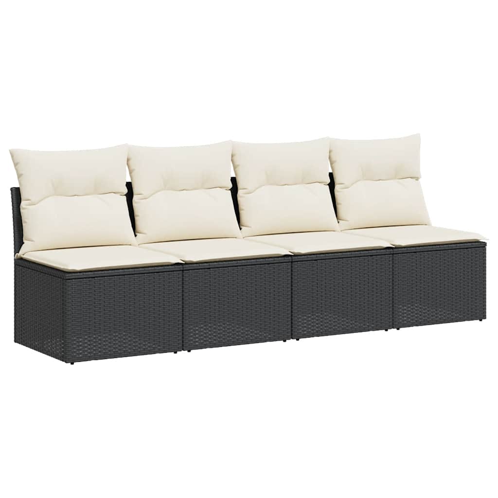 Divano da Giardino con Cuscini a 4 Posti Nero in Polyrattan | homemem39