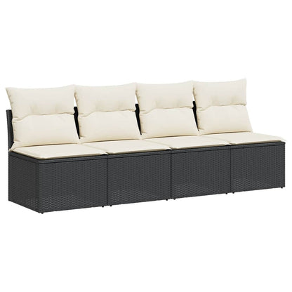 Divano da Giardino con Cuscini a 4 Posti Nero in Polyrattan | homemem39