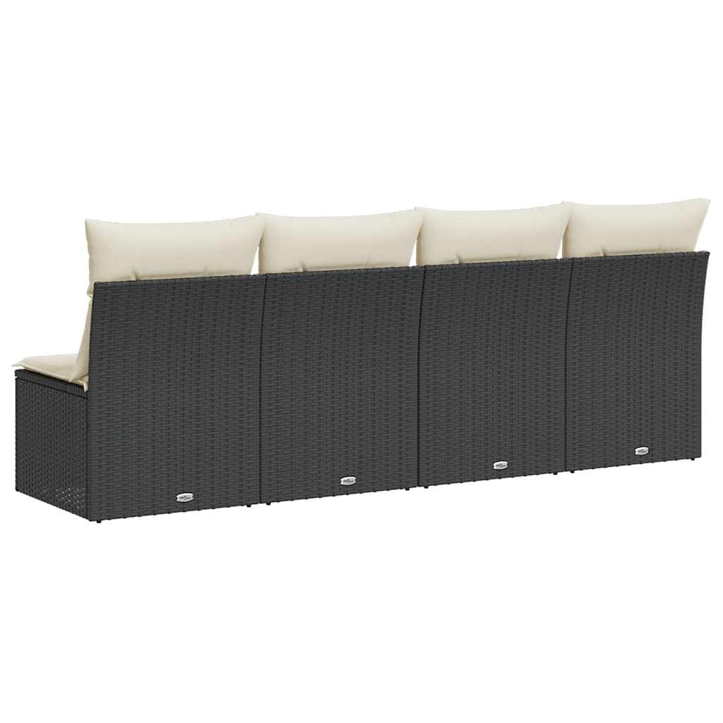 Divano da Giardino con Cuscini a 4 Posti Nero in Polyrattan | homemem39