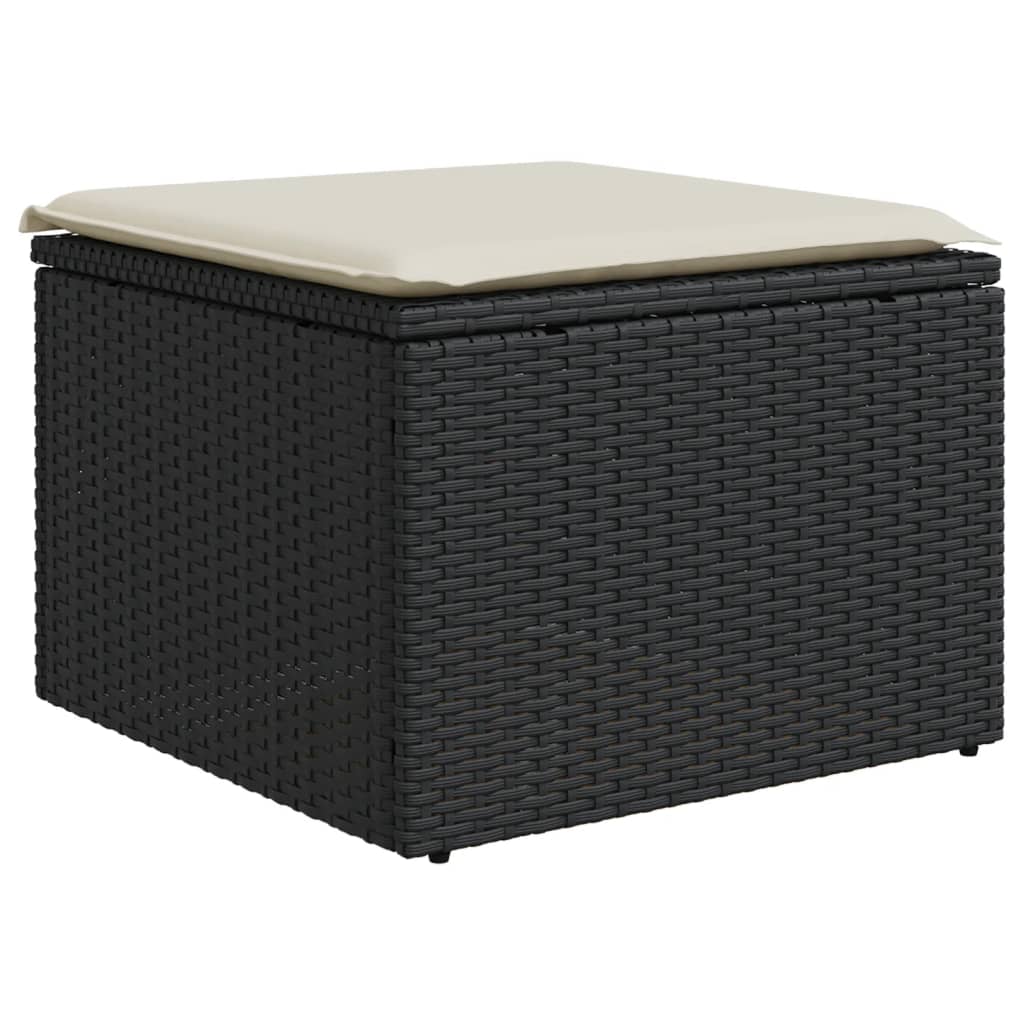 Sgabello Giardino con Cuscino Nero 55x55x37 cm in Polyrattan - homemem39