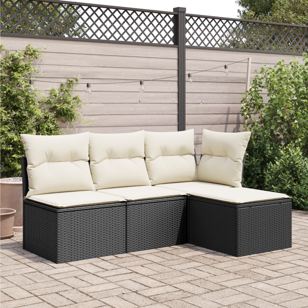 Sgabello Giardino con Cuscino Nero 55x55x37 cm in Polyrattan - homemem39